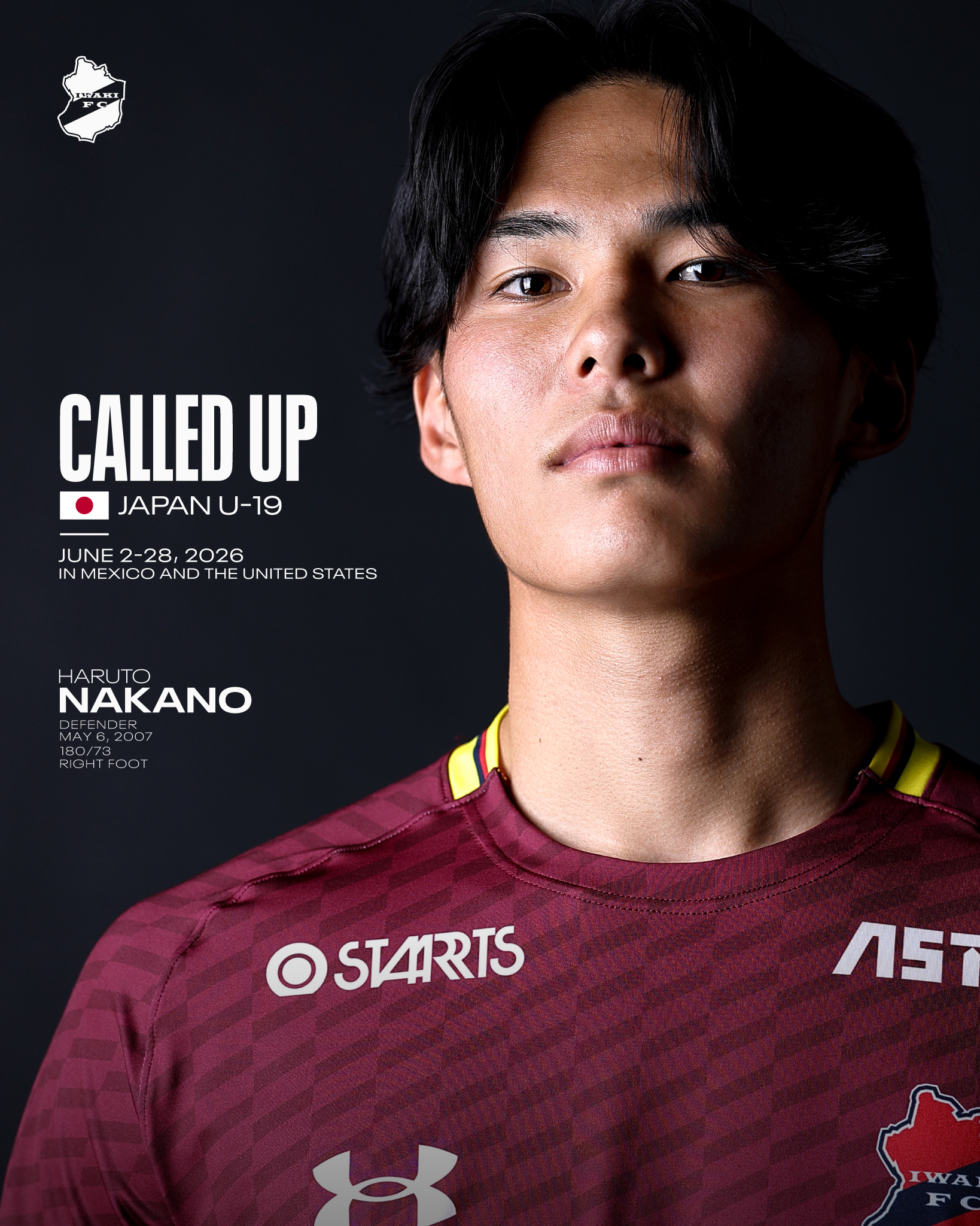 中野陽斗選手、U-19日本代表選出のお知らせ